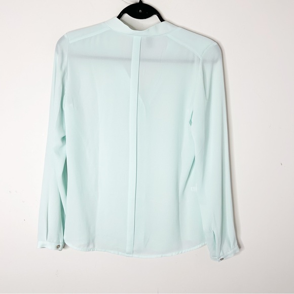 MANGO Button Down Shirt Blouse Sheer Crepe Long sleeve Mint green size XS - Picture 5 of 11